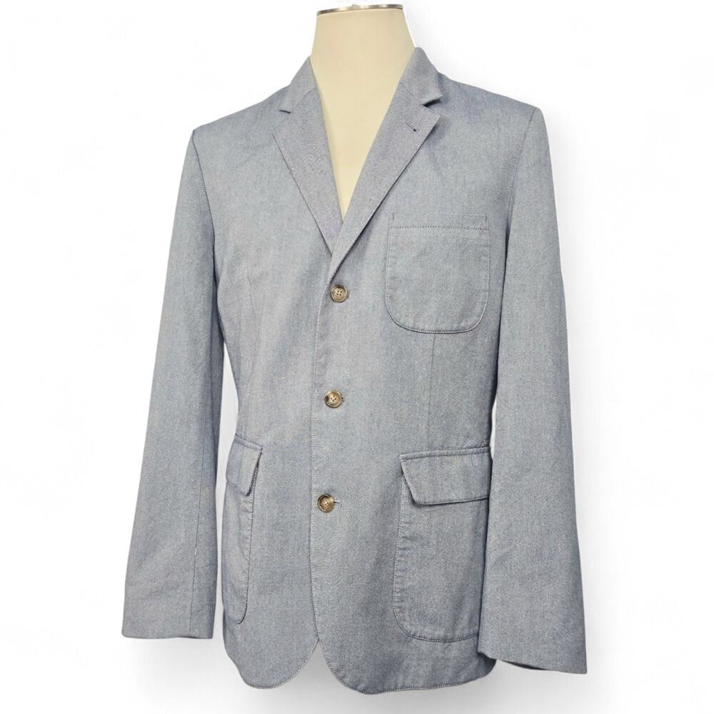 J Crew Mens Sport Coat Blue Cotton Patch Pocket Carpini Jacket Blazer Size M